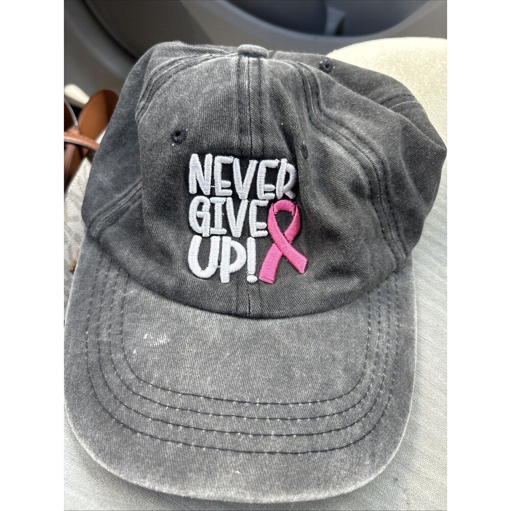 Black Never Give Up Embroidered Breast Cancer Awareness Hat